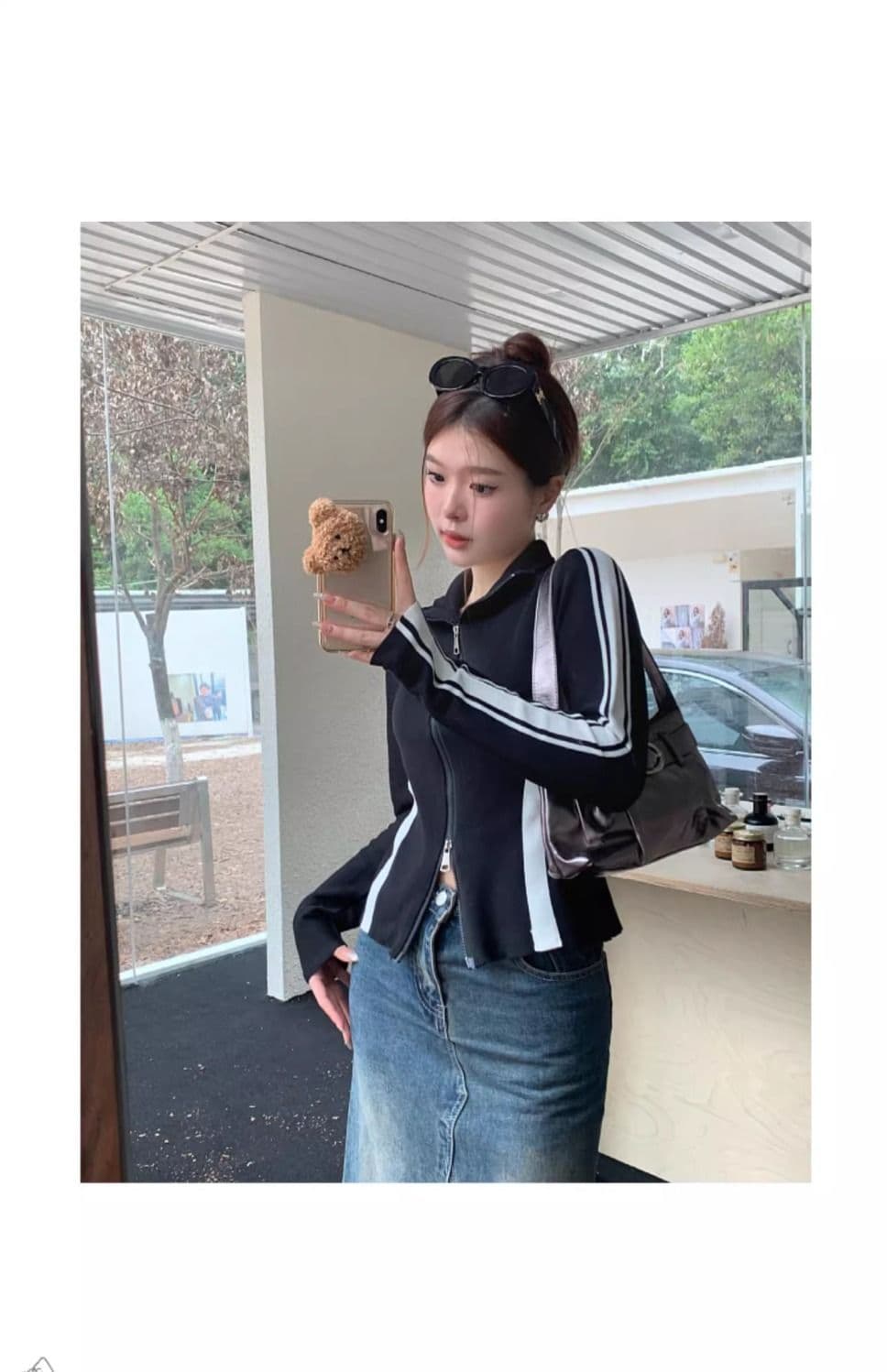40 92 면 8 암모니아 Lun 흑인과 백인 패치워크 색상 지퍼 오픈 가디건 여성 가을 겨울 몸매 가꾸기 기본 셔츠 맨위 빅 사이즈 m-4xl 상세 이미지 2