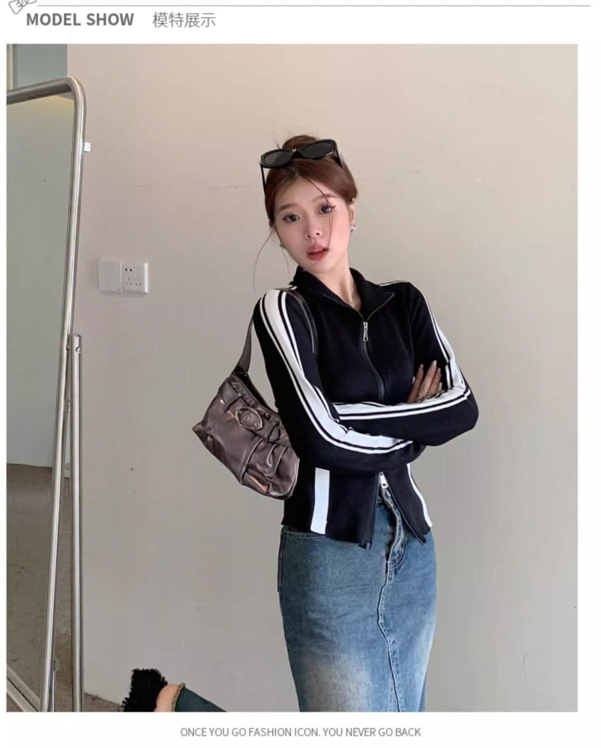 40 92 면 8 암모니아 Lun 흑인과 백인 패치워크 색상 지퍼 오픈 가디건 여성 가을 겨울 몸매 가꾸기 기본 셔츠 맨위 빅 사이즈 m-4xl 상세 이미지 3