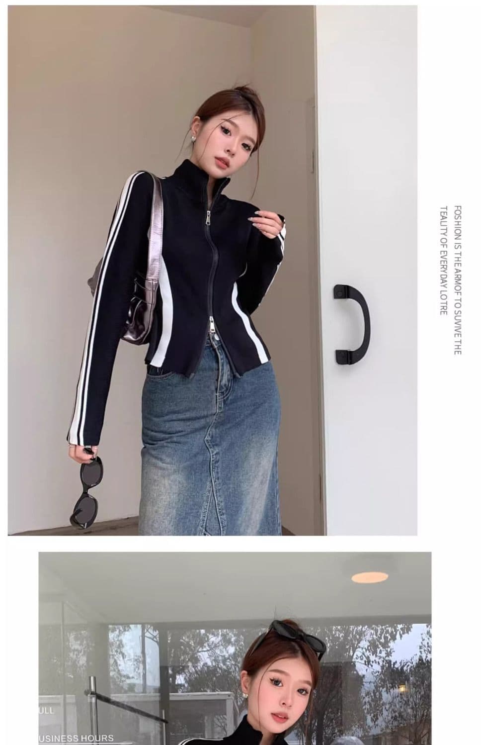 40 92 면 8 암모니아 Lun 흑인과 백인 패치워크 색상 지퍼 오픈 가디건 여성 가을 겨울 몸매 가꾸기 기본 셔츠 맨위 빅 사이즈 m-4xl 상세 이미지 4