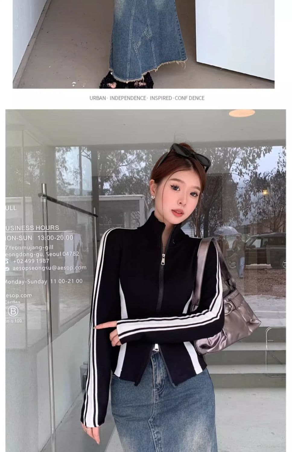 40 92 면 8 암모니아 Lun 흑인과 백인 패치워크 색상 지퍼 오픈 가디건 여성 가을 겨울 몸매 가꾸기 기본 셔츠 맨위 빅 사이즈 m-4xl 상세 이미지 6