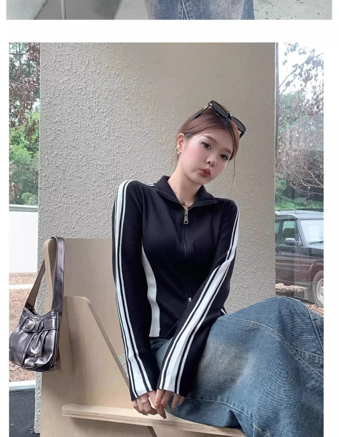 40 92 면 8 암모니아 Lun 흑인과 백인 패치워크 색상 지퍼 오픈 가디건 여성 가을 겨울 몸매 가꾸기 기본 셔츠 맨위 빅 사이즈 m-4xl 상세 이미지 7