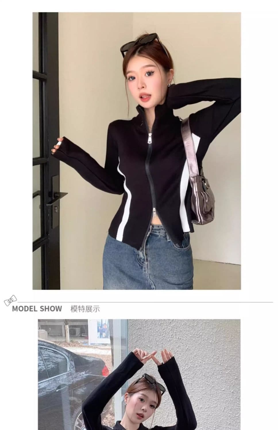 40 92 면 8 암모니아 Lun 흑인과 백인 패치워크 색상 지퍼 오픈 가디건 여성 가을 겨울 몸매 가꾸기 기본 셔츠 맨위 빅 사이즈 m-4xl 상세 이미지 8