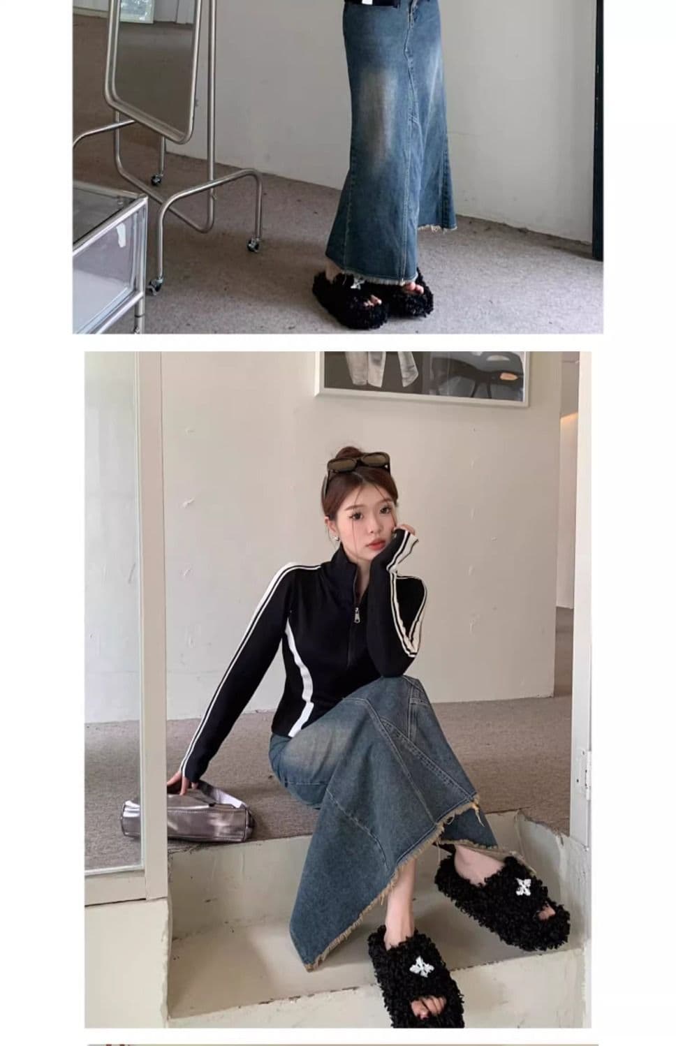 40 92 면 8 암모니아 Lun 흑인과 백인 패치워크 색상 지퍼 오픈 가디건 여성 가을 겨울 몸매 가꾸기 기본 셔츠 맨위 빅 사이즈 m-4xl 상세 이미지 11