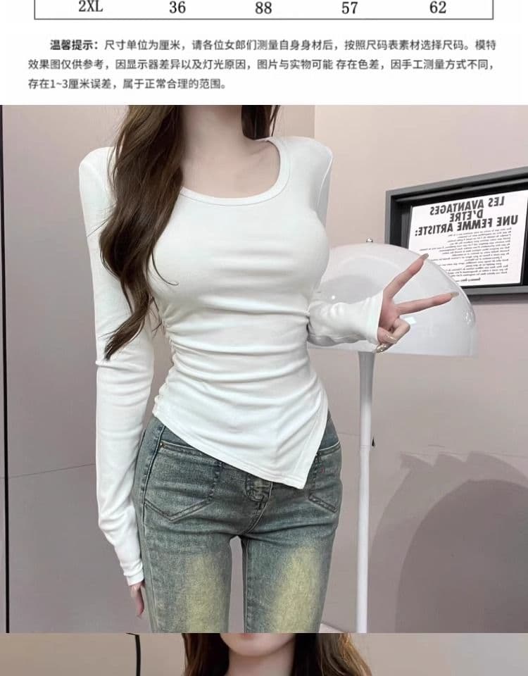 De 플러시 핫걸 u 칼라 쇄골 맨위 긍정적 인 어깨 인사이드 가져 가라. 긴팔 기본 셔츠 타이트 슬림해 보이는 티셔츠 여성 빅 사이즈 m-4xl 상세 이미지 1