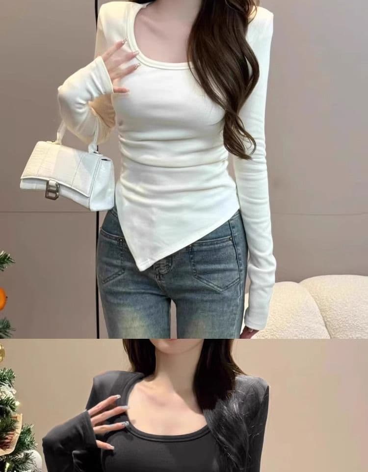De 플러시 핫걸 u 칼라 쇄골 맨위 긍정적 인 어깨 인사이드 가져 가라. 긴팔 기본 셔츠 타이트 슬림해 보이는 티셔츠 여성 빅 사이즈 m-4xl 상세 이미지 2