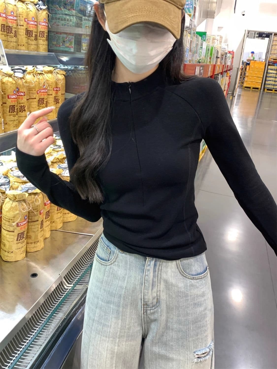 De 플러시 티셔츠 반하이넥 지퍼 맨위 디자인 센스 생선뼈 긴팔 인사이드 가져 가라. 핫걸 기본 셔츠 빅 사이즈 m-4xl 상세 이미지 16