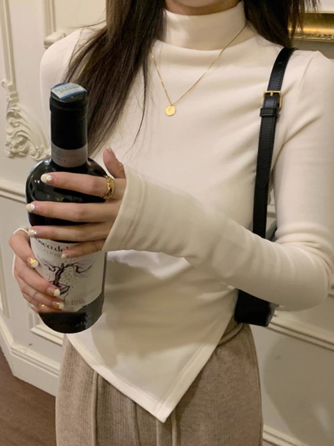 마이크로 지방 mm De 플러시 반하이넥 인사이드 가져 가라. 기본 셔츠 여성 가을 의상 2025 불규칙 긍정적 인 어깨 몸매 가꾸기 맨위 m-4xl 상세 이미지 1