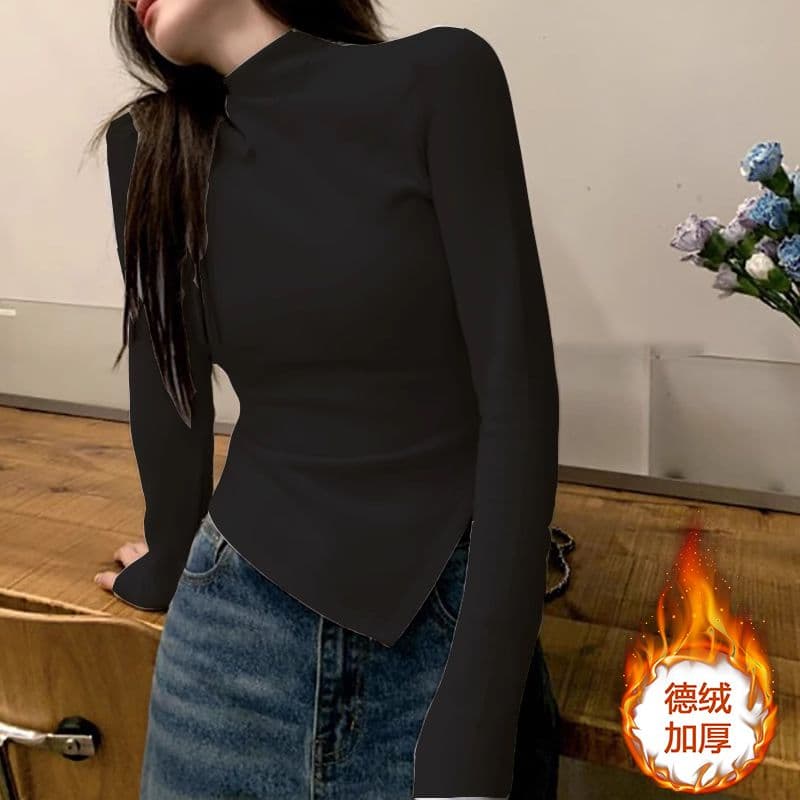 마이크로 지방 mm De 플러시 반하이넥 인사이드 가져 가라. 기본 셔츠 여성 가을 의상 2025 불규칙 긍정적 인 어깨 몸매 가꾸기 맨위 m-4xl 상세 이미지 4