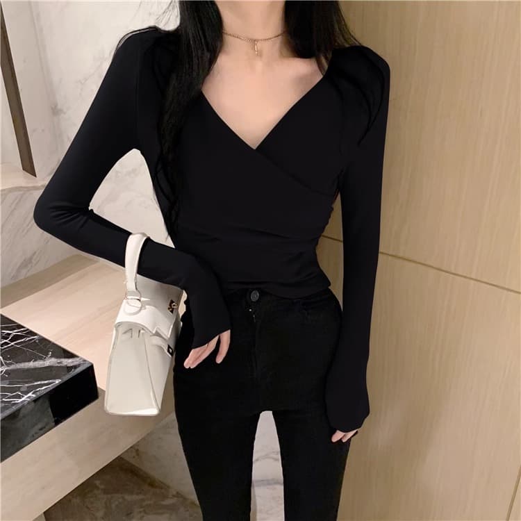 가을 겨울 흔들어서 톤 품질 디자인 센스 V넥 새로운 기본 셔츠 털이 있는 맨위 긴팔 티셔츠 여성 빅 사이즈 m-4xl 상세 이미지 5
