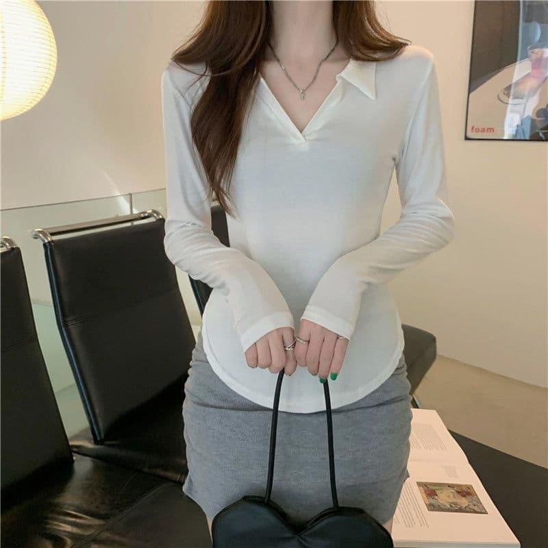 40 95 면 5 암모니아 Lun 210 그램 흔들어서 톤 품질 슬림해 보이는 표지 고기 POLO 칼라 긴팔 티셔츠 여성 빅 사이즈 m-4xl 이미지 3