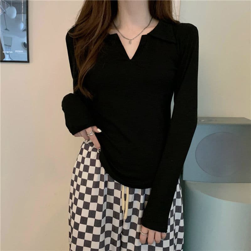 40 95 면 5 암모니아 Lun 210 그램 흔들어서 톤 품질 슬림해 보이는 표지 고기 POLO 칼라 긴팔 티셔츠 여성 빅 사이즈 m-4xl 상세 이미지 6