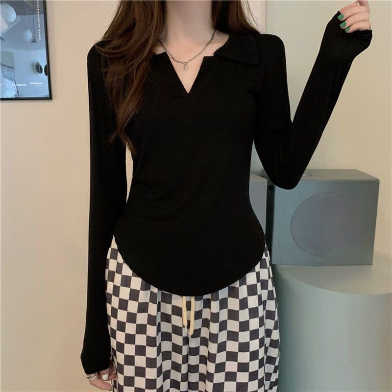40 95 면 5 암모니아 Lun 210 그램 흔들어서 톤 품질 슬림해 보이는 표지 고기 POLO 칼라 긴팔 티셔츠 여성 빅 사이즈 m-4xl 상세 이미지 7
