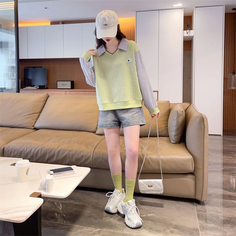 실사 2026 가을 의상 새로운 학원 스타일 외국 가스 다용도 긴팔 얇은 스타일 페이크 레이어드 후드티 여성 상세 이미지 15
