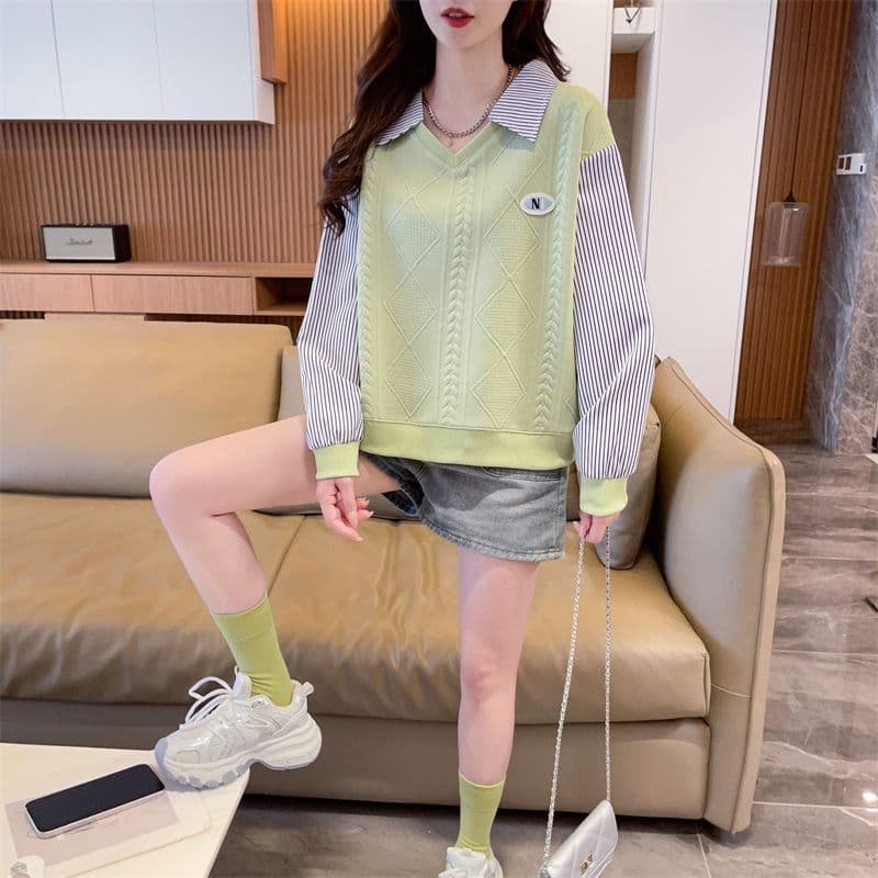 실사 2026 가을 의상 새로운 학원 스타일 외국 가스 다용도 긴팔 얇은 스타일 페이크 레이어드 후드티 여성 상세 이미지 17