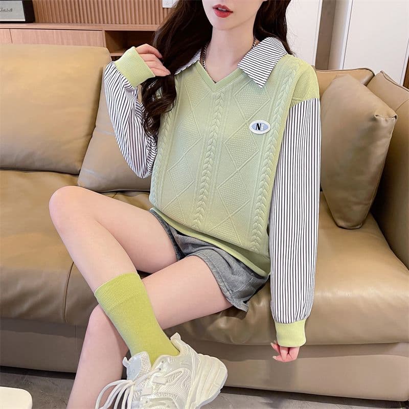 실사 2026 가을 의상 새로운 학원 스타일 외국 가스 다용도 긴팔 얇은 스타일 페이크 레이어드 후드티 여성 상세 이미지 22
