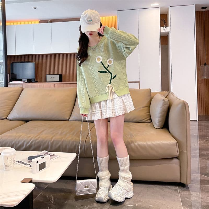 실사 2026 가을 겨울 새로운 한국 스타일 루즈핏 다용도 패션 빅 사이즈 꽃 리브 맨위 후드티 여성 상세 이미지 3