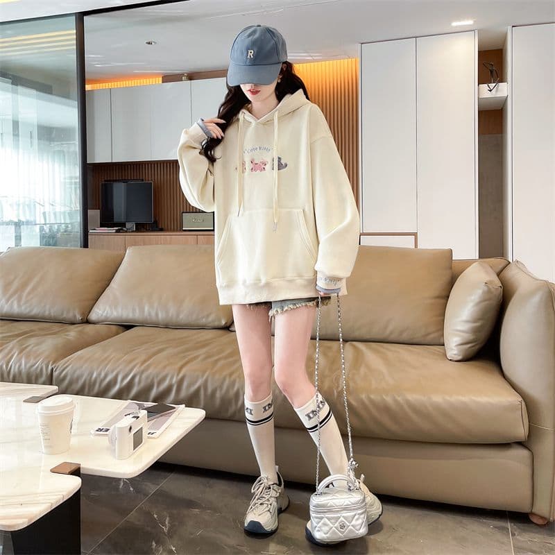 실사 2026 가을 의상 학원 스타일 달콤함 만화 자수 연령 감소 재킷 후드티 여성 상세 이미지 3