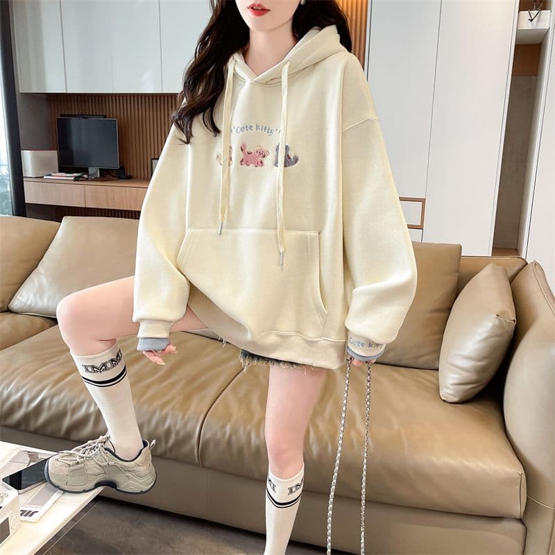 실사 2026 가을 의상 학원 스타일 달콤함 만화 자수 연령 감소 재킷 후드티 여성 상세 이미지 5