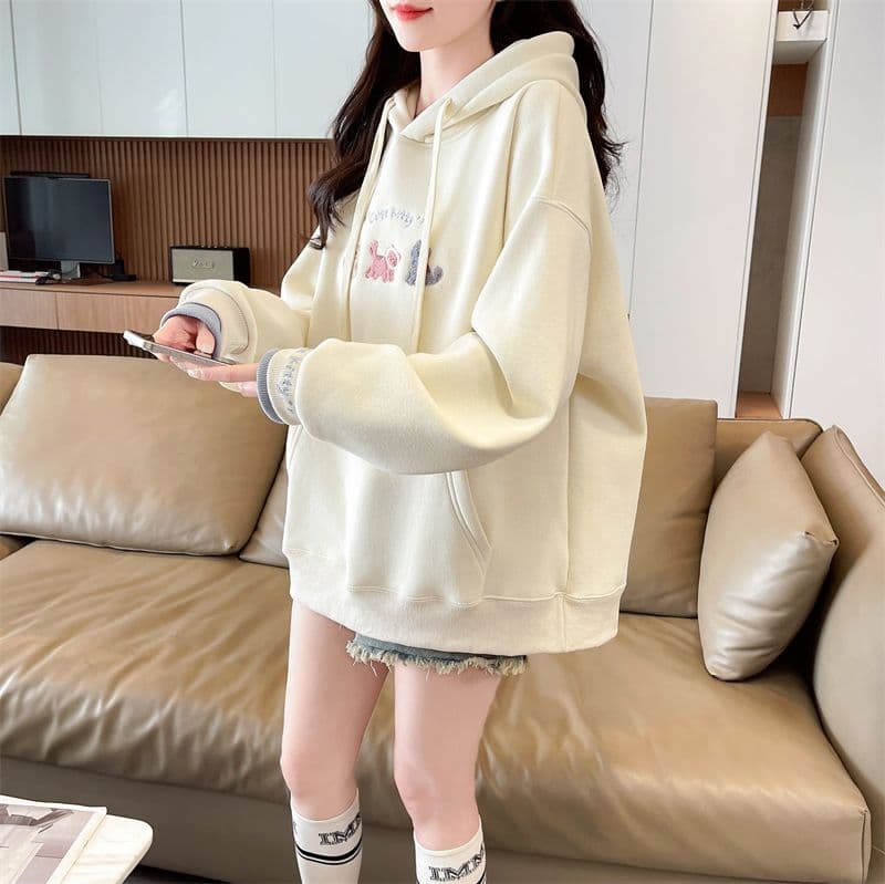 실사 2026 가을 의상 학원 스타일 달콤함 만화 자수 연령 감소 재킷 후드티 여성 상세 이미지 6