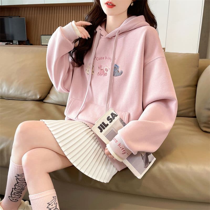 실사 2026 가을 의상 학원 스타일 달콤함 만화 자수 연령 감소 재킷 후드티 여성 상세 이미지 22
