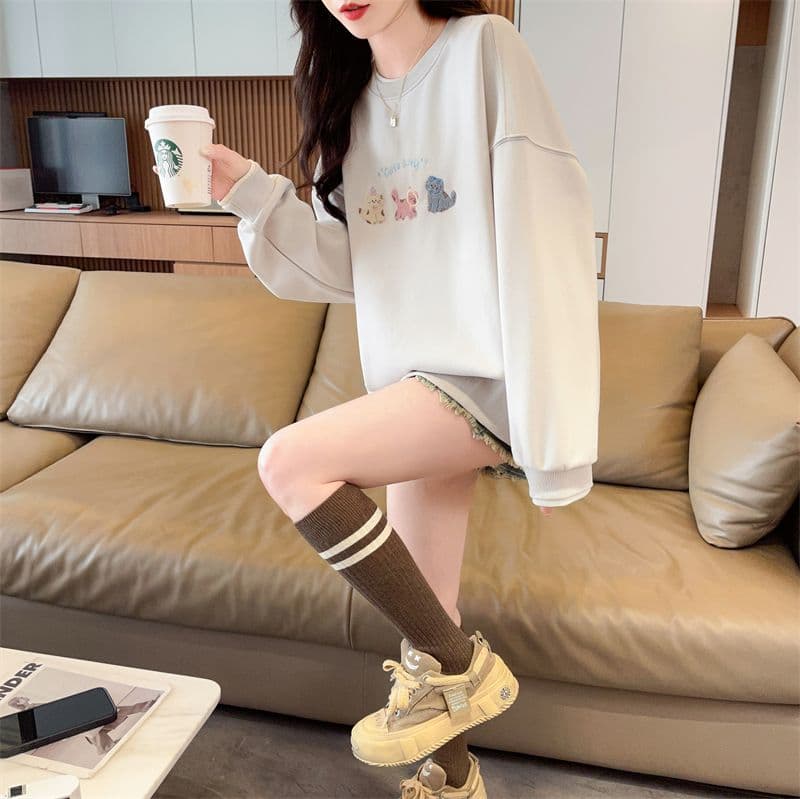 실사 2026 가을 겨울 새로운 느긋한 바람 디자인 센스 루즈핏 한국 스타일 빅 사이즈 페이크 레이어드 달콤한 자매 후드티 여성 상세 이미지 6
