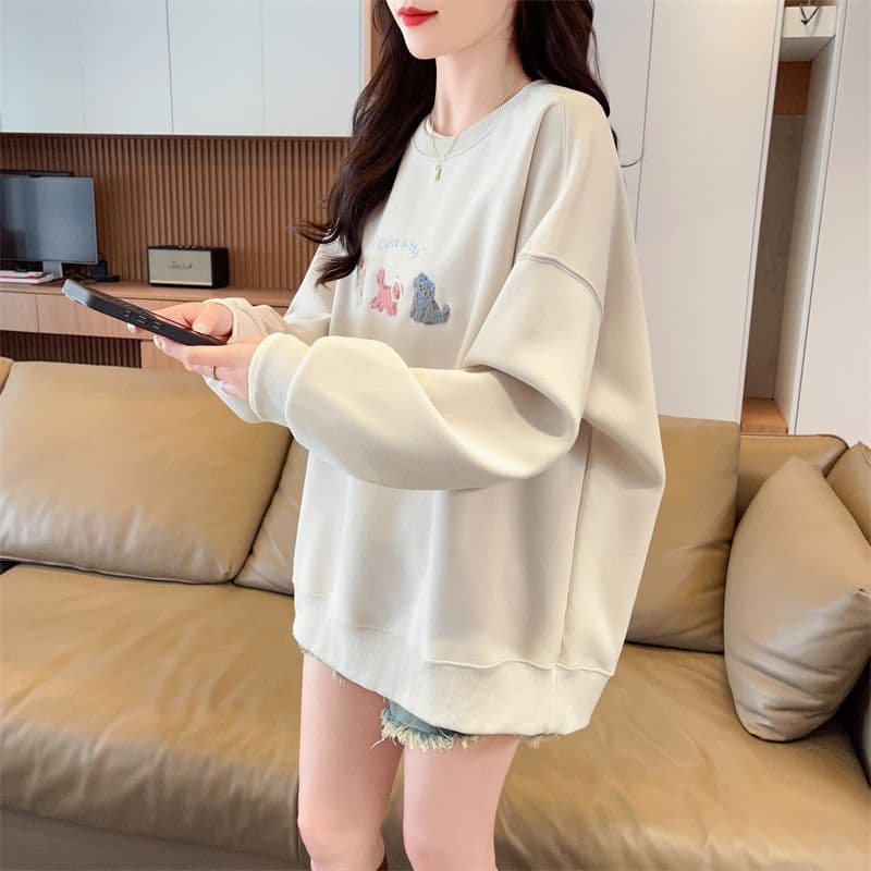 실사 2026 가을 겨울 새로운 느긋한 바람 디자인 센스 루즈핏 한국 스타일 빅 사이즈 페이크 레이어드 달콤한 자매 후드티 여성 상세 이미지 11