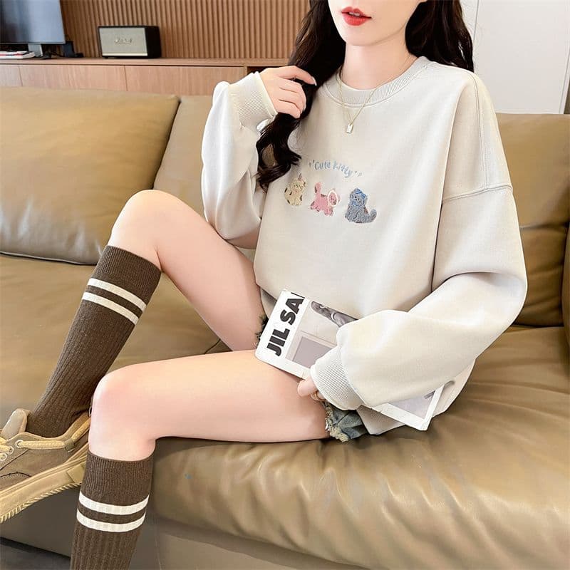 실사 2026 가을 겨울 새로운 느긋한 바람 디자인 센스 루즈핏 한국 스타일 빅 사이즈 페이크 레이어드 달콤한 자매 후드티 여성 상세 이미지 14