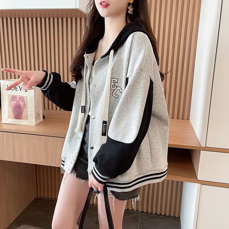 실사 2026 가을 겨울 후아 면 루즈핏 외국 가스 디자인 센스 작은 대중 느긋한 바람 다용도 야구 외투 후드티 여성 상세 이미지 19