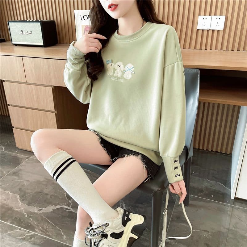 실사 2026 가을 의상 한국 스타일 루즈핏 모방 Mianhua 면 자수 폭발 얇은 스타일 후드티 여성 상세 이미지 3