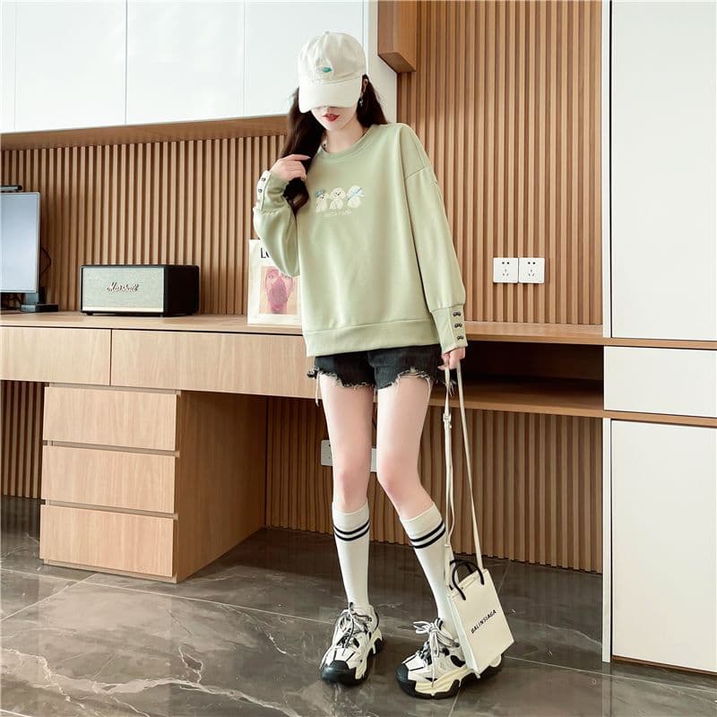 실사 2026 가을 의상 한국 스타일 루즈핏 모방 Mianhua 면 자수 폭발 얇은 스타일 후드티 여성 상세 이미지 6