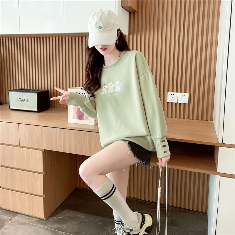 실사 2026 가을 의상 한국 스타일 루즈핏 모방 Mianhua 면 자수 폭발 얇은 스타일 후드티 여성 상세 이미지 7