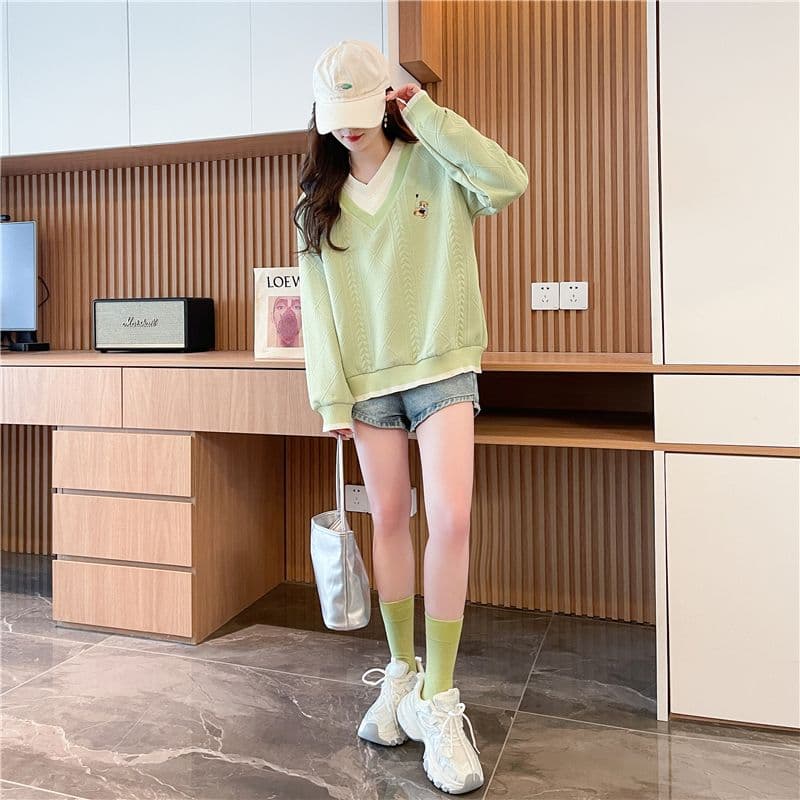 실사 2026 봄 가을 한국 스타일 루즈핏 자수 리브 싸움 플러그 색상 폭발 자카드 후드티 여성 상세 이미지 22