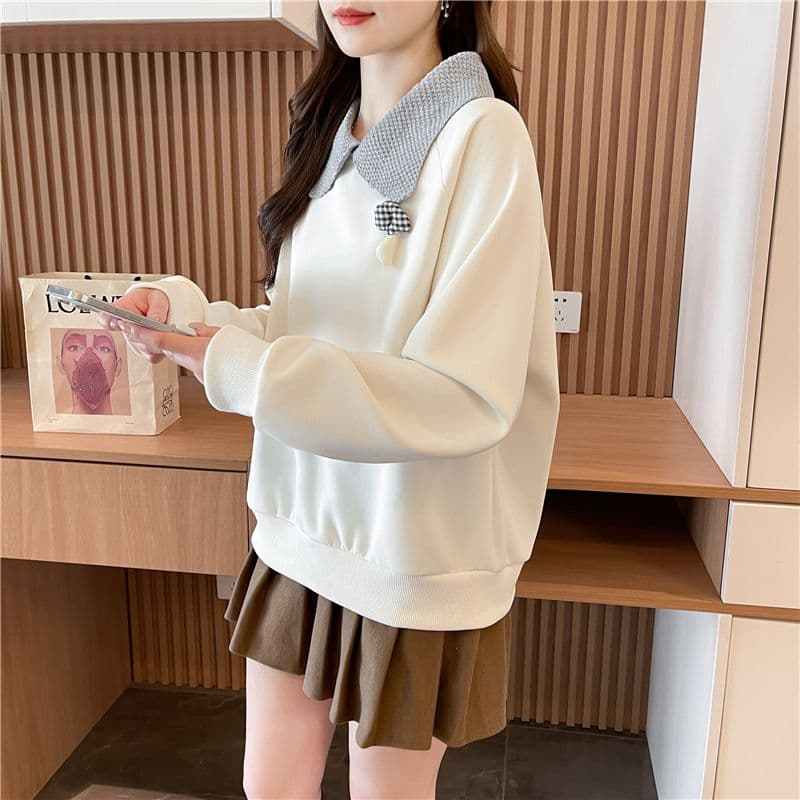 실사 2026 봄 가을 한국 스타일 루즈핏 니트 스웨터 칼라 싸움 플러그 색상 남자 바 면 후드티 여성 상세 이미지 17