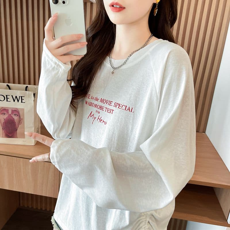 실사 2026 봄 가을 50 면 눈꽃 면 캐주얼 한국 스타일 루즈핏 맨위 긴팔 티셔츠 여성 이미지 5