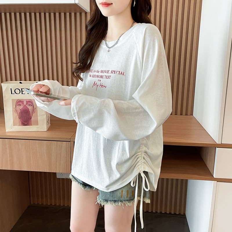 실사 2026 봄 가을 50 면 눈꽃 면 캐주얼 한국 스타일 루즈핏 맨위 긴팔 티셔츠 여성 상세 이미지 5