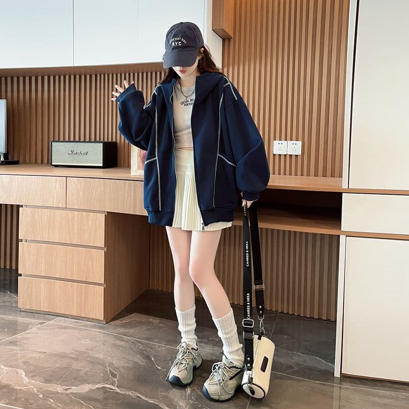 순수한 Mianhua 면 복합 우유 실크 한국 스타일 루즈핏 후드 재킷 얇은 스타일 후드티 여성 상세 이미지 18