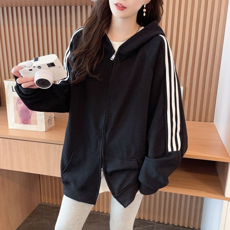실사 2026 봄 가을 순수한 Mianhua 면 복합 우유 실크 얇은 스타일 3개 로드 재킷 후드 티 스웨터 여성 상세 이미지 4