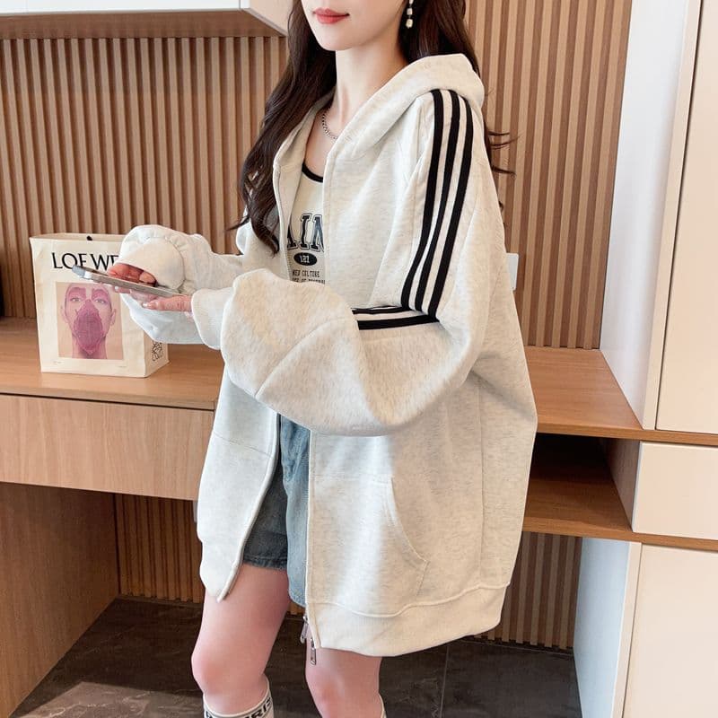 실사 2026 봄 가을 순수한 Mianhua 면 복합 우유 실크 얇은 스타일 3개 로드 재킷 후드 티 스웨터 여성 상세 이미지 15
