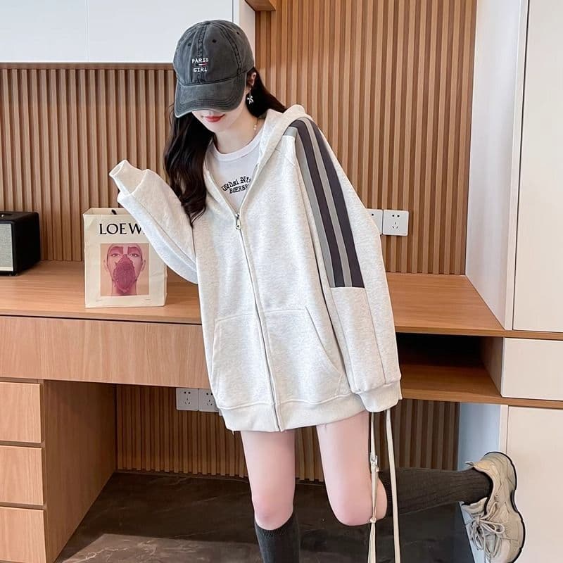 실사 2026 가을 겨울 모방 후아 면 복잡한 우유 실크 패치워크 색상 후드 지퍼 후드티 여성 상세 이미지 11