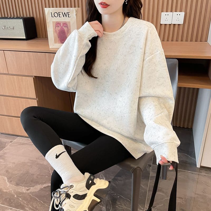 실사 2026 가을 겨울 순수한 Mianhua 면 복합 우유 실크 마 오래된 얇은 스타일 더러운 더러운 홀치기 염색 루즈핏 후드티 여성 상세 이미지 19