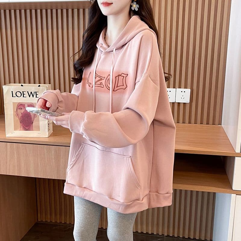실사 2026 봄과 가을 옷 모방 후아 면 복합 우유 실크 루즈핏 빅 사이즈 후드 얇은 스타일 후드티 여성 상세 이미지 7