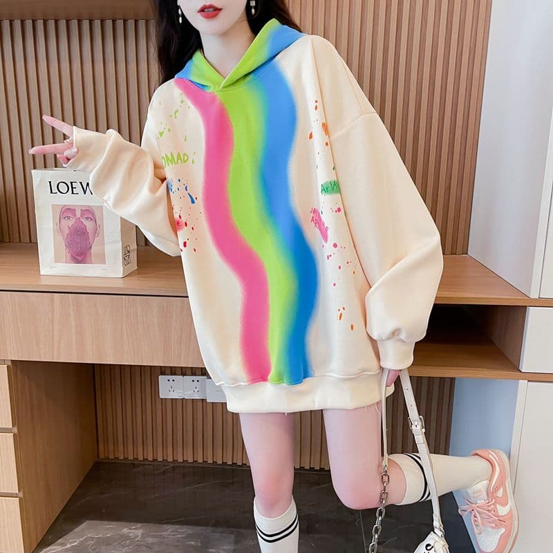 실사 2026 봄과 가을 옷 모방 후아 면 복잡한 우유 실크 빅 사이즈 후드 얇은 스타일 후드티 여성 상세 이미지 4