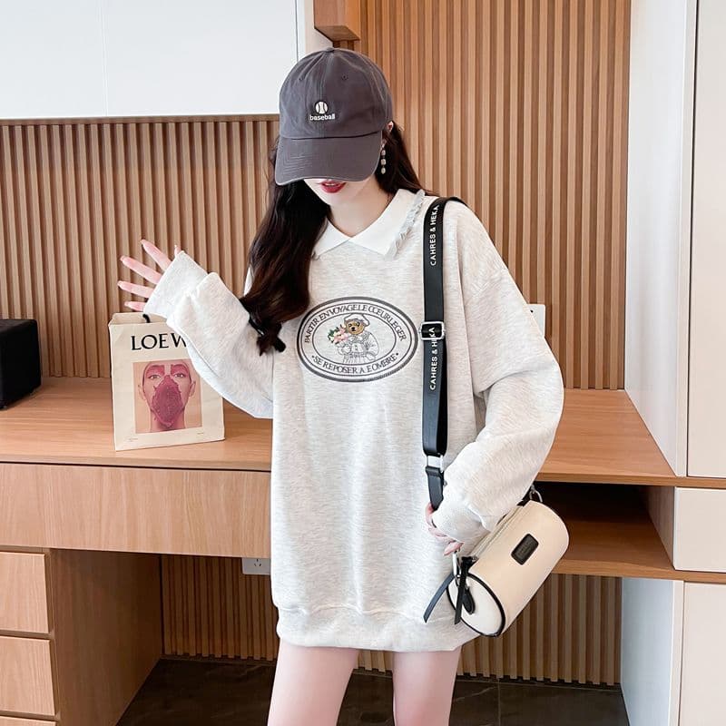 실사 2026 봄 가을 모방 후아 면 복잡한 우유 실크 POLO 칼라 빅 사이즈 지방 mm 맨위 얇은 스타일 후드티 여성 상세 이미지 5