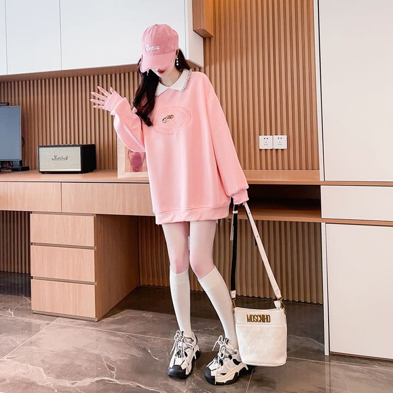 실사 2026 봄 가을 모방 후아 면 복잡한 우유 실크 POLO 칼라 빅 사이즈 지방 mm 맨위 얇은 스타일 후드티 여성 상세 이미지 16
