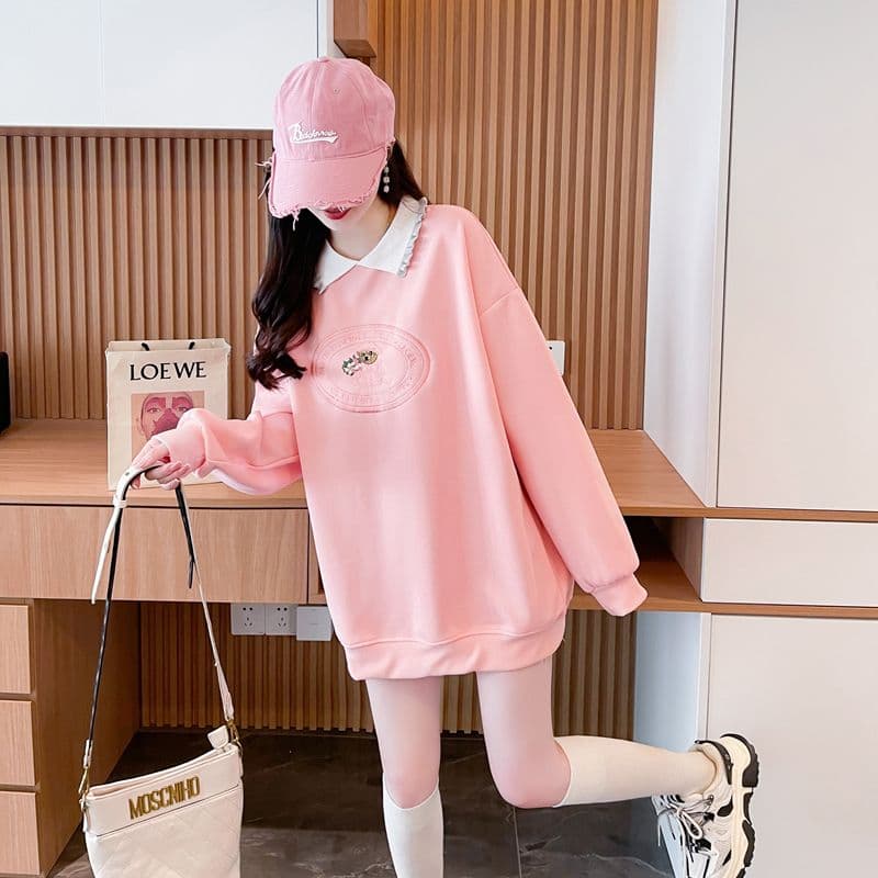 실사 2026 봄 가을 모방 후아 면 복잡한 우유 실크 POLO 칼라 빅 사이즈 지방 mm 맨위 얇은 스타일 후드티 여성 상세 이미지 17
