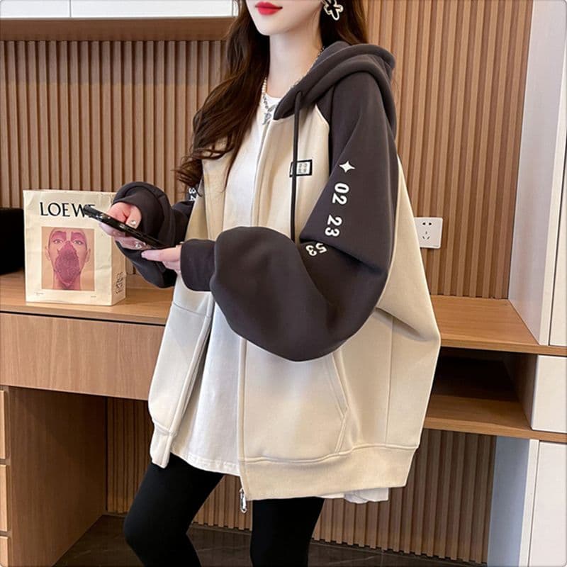 실사 2026 봄과 가을 옷 모방 후아 면 우유 실크 빅 사이즈 지방 mm 재킷 얇은 스타일 후드티 여성 이미지 2