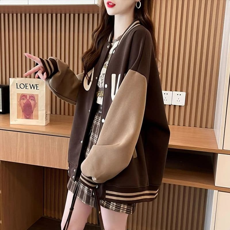 가을 의상 모방 후아 면 복잡한 우유 실크 빅 사이즈 지방 mm 여성 의류 재킷 얇은 스타일 야구 유니폼 후드티 여성 이미지 2