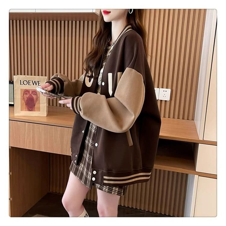 가을 의상 모방 후아 면 복잡한 우유 실크 빅 사이즈 지방 mm 여성 의류 재킷 얇은 스타일 야구 유니폼 후드티 여성 상세 이미지 5