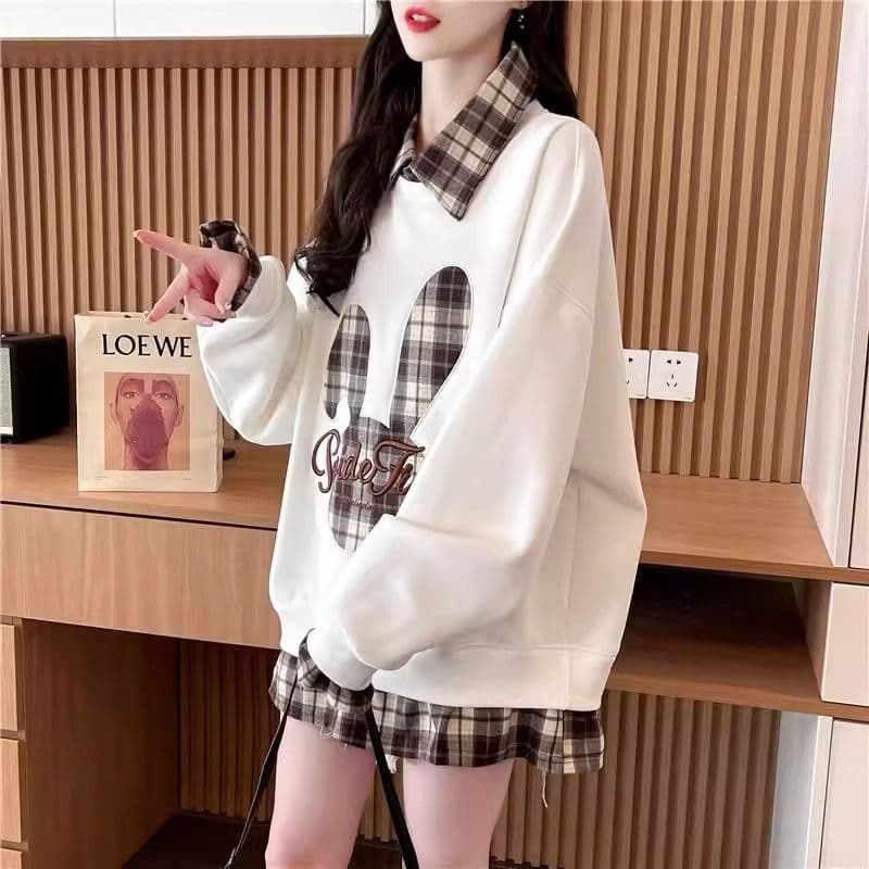 가을 의상 모방 후아 면 복잡한 우유 실크 페이크 레이어드 빅 사이즈 지방 mm 재킷 얇은 스타일 후드티 여성