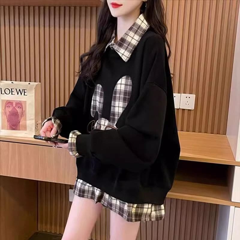 가을 의상 모방 후아 면 복잡한 우유 실크 페이크 레이어드 빅 사이즈 지방 mm 재킷 얇은 스타일 후드티 여성 이미지 4